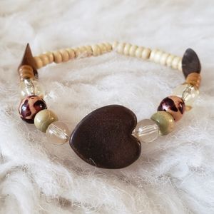 Wood Heart Beaded Stretch Bracelet